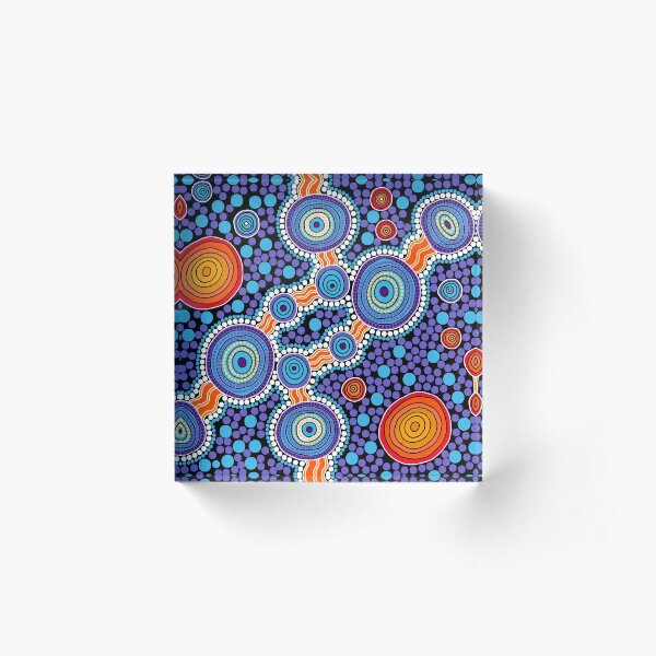 Authentic Aboriginal Art - The Journey Blue Acrylic Block