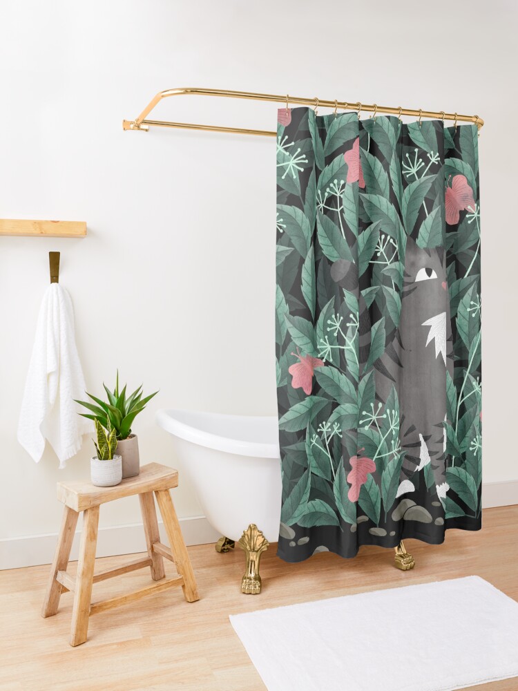 Alternate view of Butterfly Garden (Tabby Cat Version) Shower Curtain