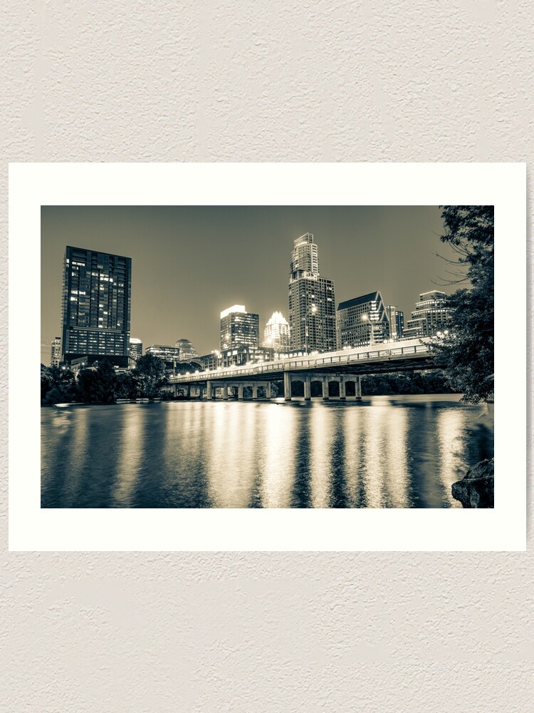 Alternate view of Austin Texas Skyline Over Lady Bird Lake - Sepia Edition Art Print