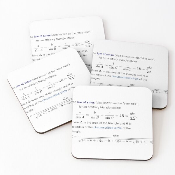 Law of Sines, Sine Rule, arbitrary triangle, sin, area, circumscribed, circle, Coasters (Set of 4)
