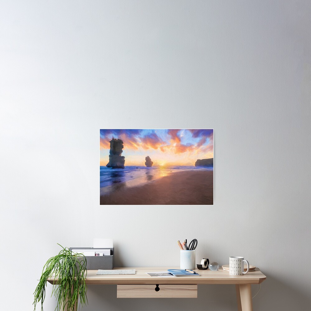12 Apostles with Marshmallow Skies (digital painting) Poster
