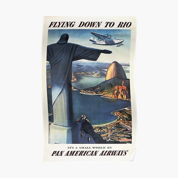 FLYING DOWN TO RIO Brazil Christ The Redeemer Vintage Travel Poster