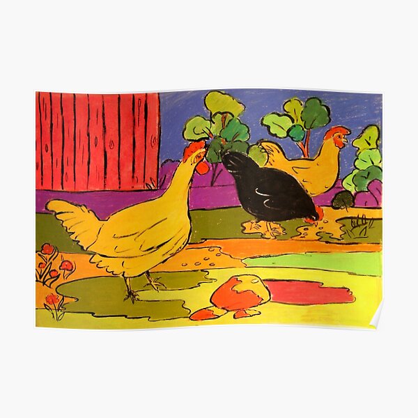Barbara's Chooks Pastel on Paper Poster