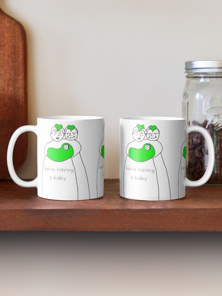 A pregnant woman talks to her friend with a toddler. Coffee Mug by