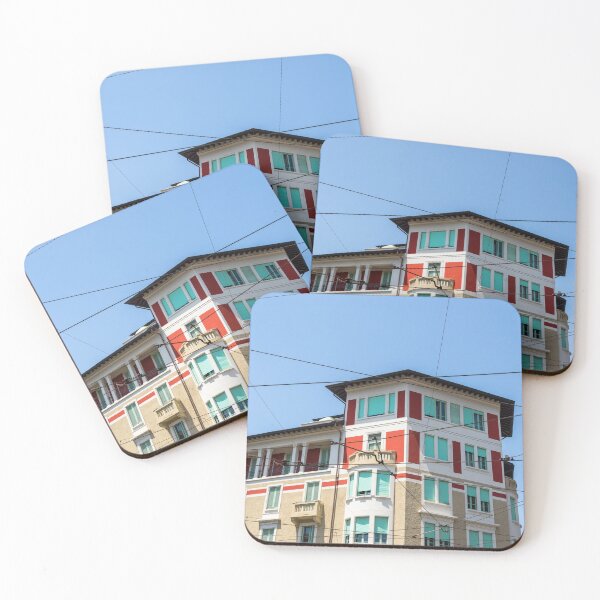 Item preview, Milans Marvelous Architecture - Colourful Art Deco Building Through Crisscrossed Tram Wires designed and sold by Georgia Mizuleva.