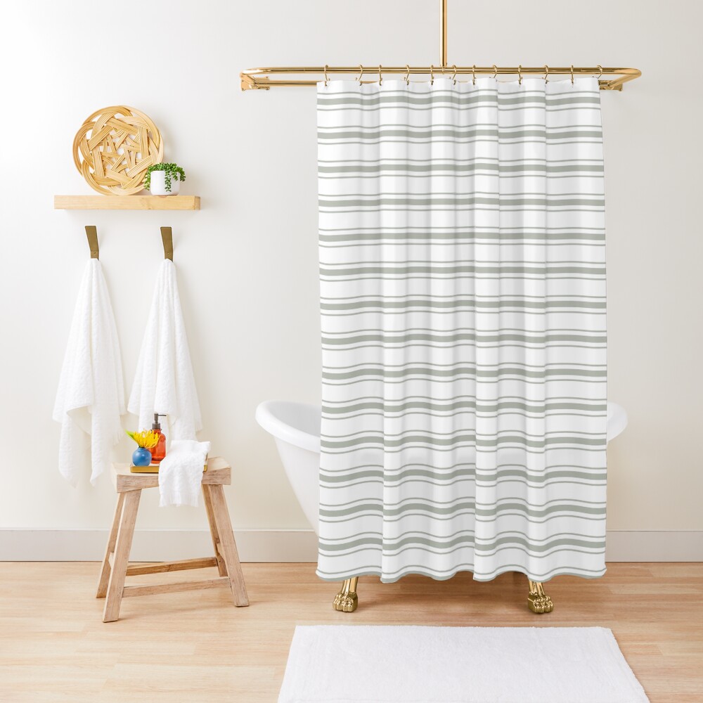 "Large Desert Sage Grey Green Mattress Ticking" Shower Curtain by