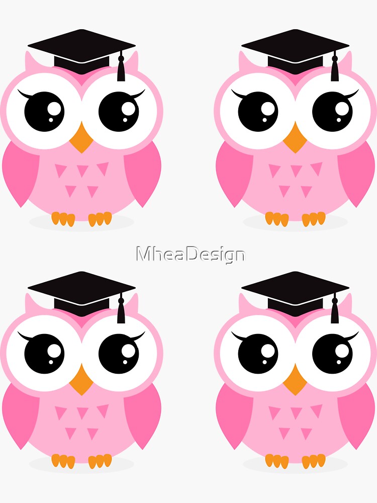 Pink owl with graduation hat, set of four by MheaDesign