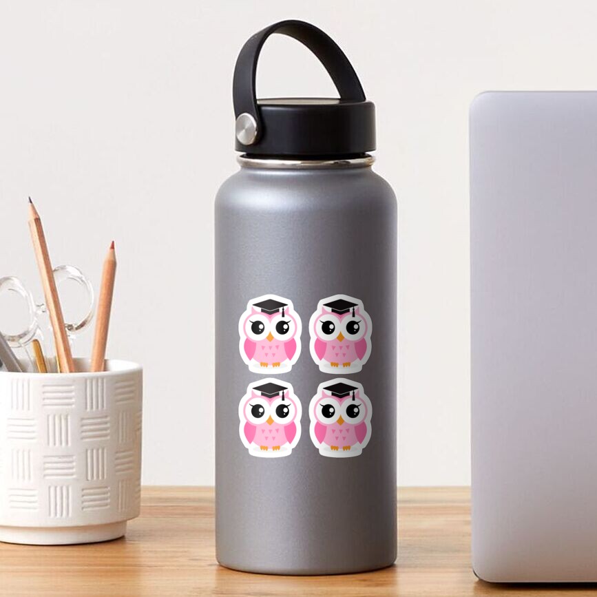 Pink owl with graduation hat, set of four Sticker