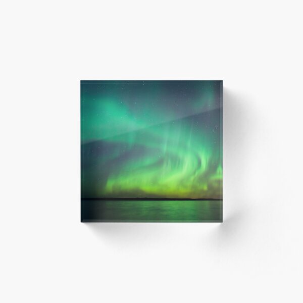 Northern lights over lake in Finland Acrylic Block