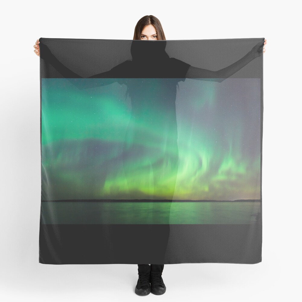 Northern lights over lake in Finland Scarf