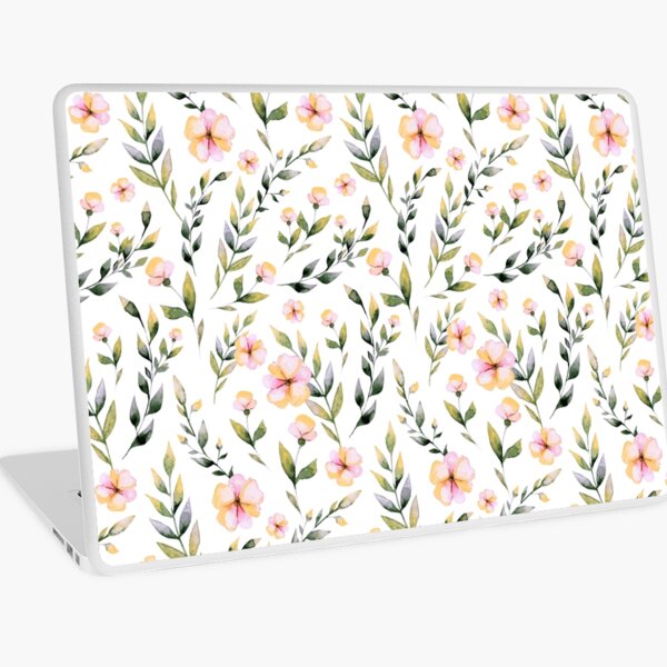 Blush pink green watercolor hand painted floral pattern Laptop Skin