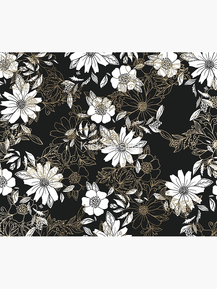 Modern black white faux gold elegant floral by Kicksdesign