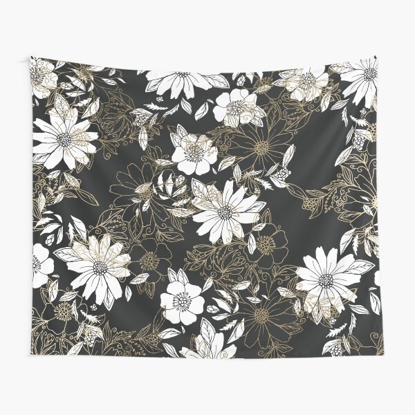 Modern black white faux gold elegant floral Tapestry