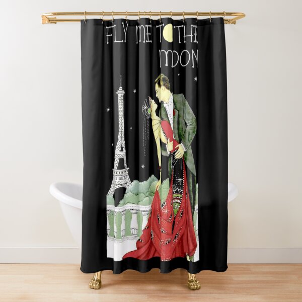 FLY ME TO THE MOON; Vintage Dance Print Shower Curtain