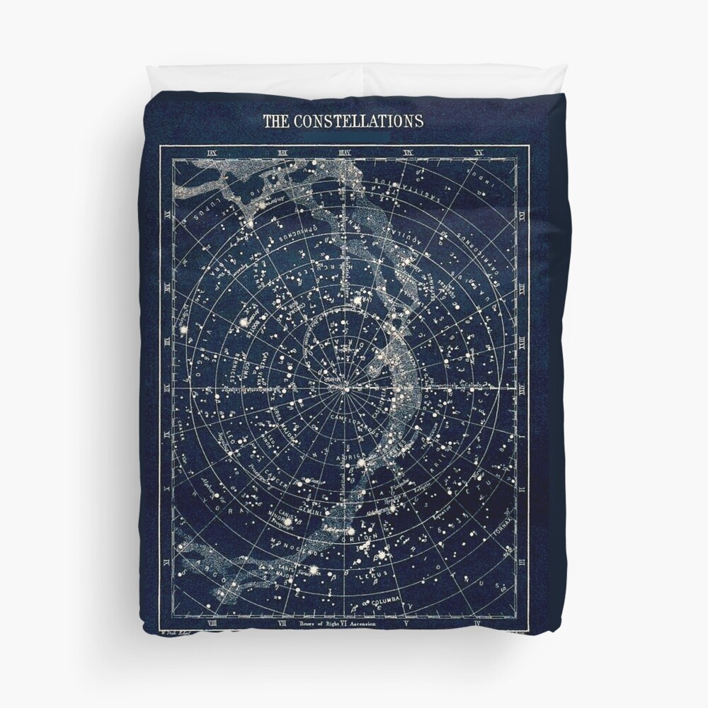 THE STAR CONSTELLATIONS : Vintage 1900 Galaxy Print Duvet Cover
