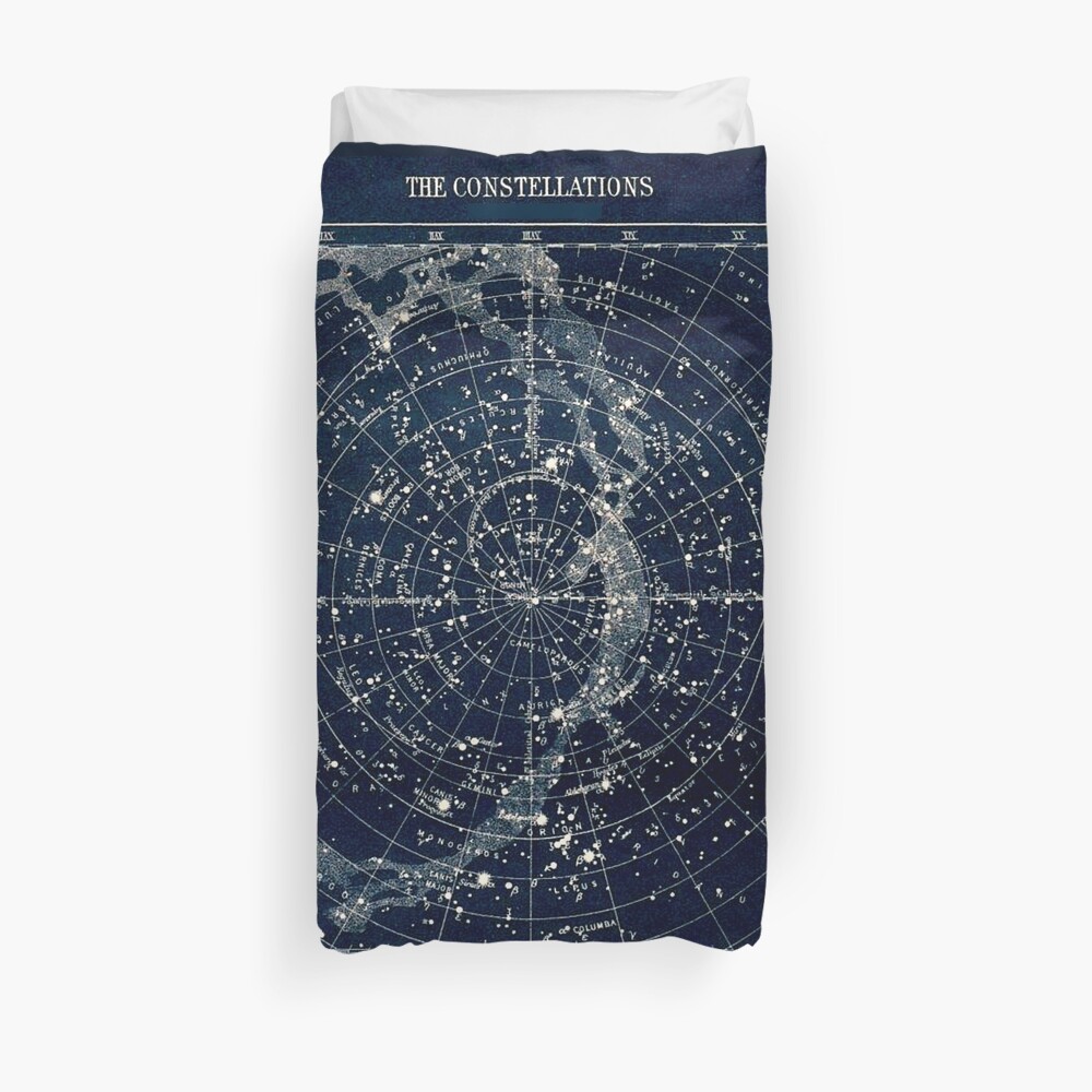 THE STAR CONSTELLATIONS : Vintage 1900 Galaxy Print Duvet Cover