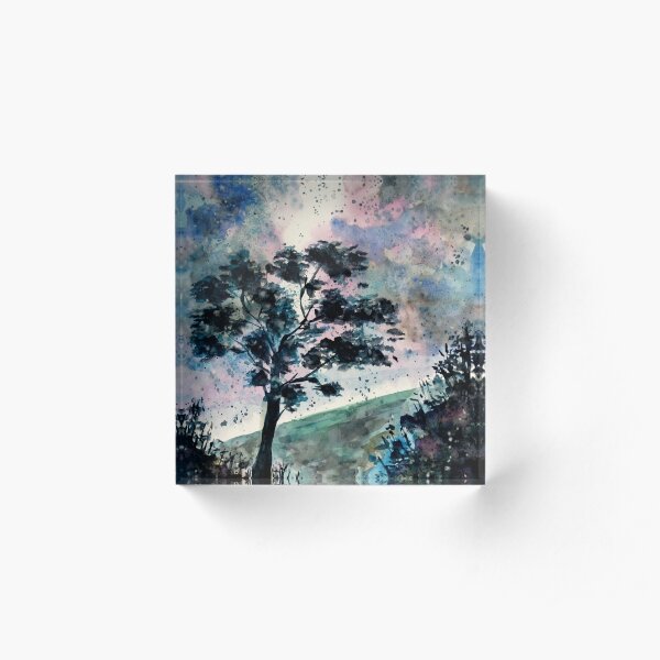 Bunter nächtlicher Himmel über den Feldern Acrylblock