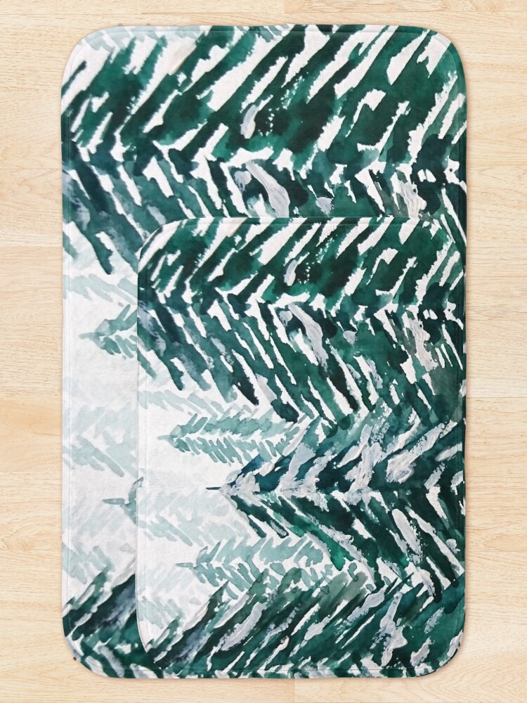 Alternate view of snowy pine forest green Bath Mat