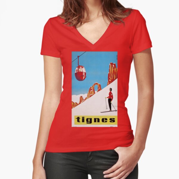 She Skis Alone Vintage ski sport poster Fitted V-Neck T-Shirt