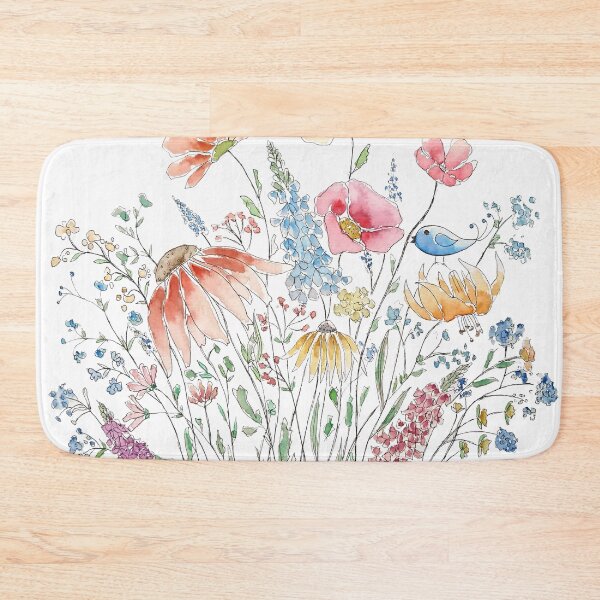 Item preview, hand painted wild flower bouquet and blue bird-line and watercolor 2 designed and sold by ColorandColor.