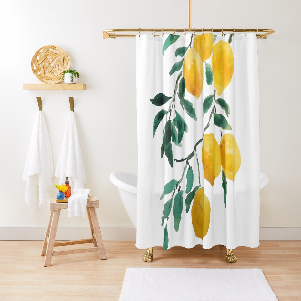 yellow lemon watercolor Shower Curtain