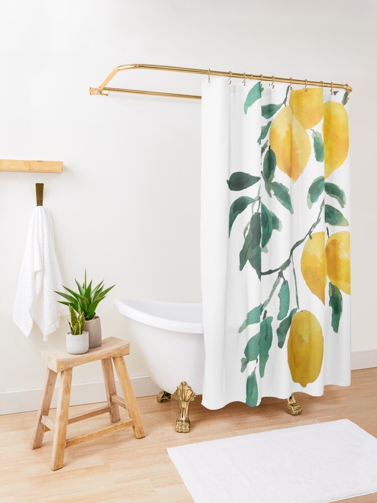 Alternate view of yellow lemon watercolor Shower Curtain