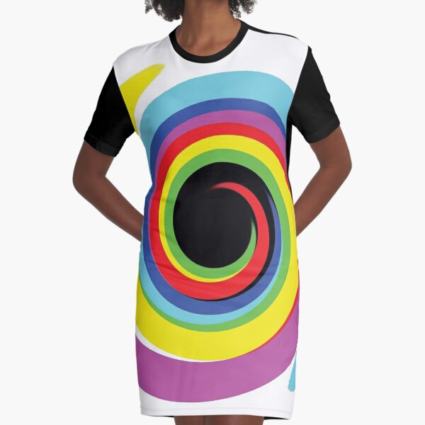#OpArt #OpticalArt #Rainbow, #design, vortex, creativity, bright, target, horizontal, color, circle, multi colored Graphic T-Shirt Dress