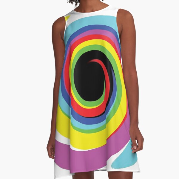 #OpArt #OpticalArt #Rainbow, #design, vortex, creativity, bright, target, horizontal, color, circle, multi colored A-Line Dress