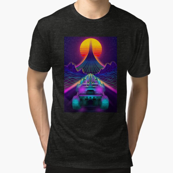 Outrun Retrowave Warthog Halo Ring Tri-blend T-Shirt