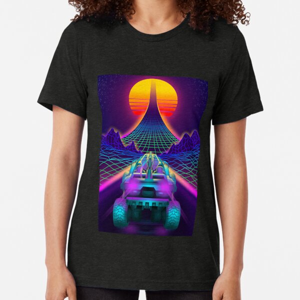 Outrun Retrowave Warthog Halo Ring Tri-blend T-Shirt