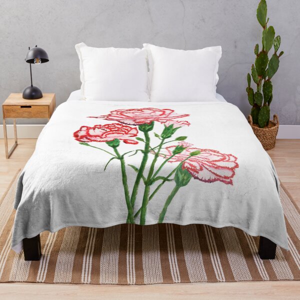 Item preview, red and pink carnation watercolor painting designed and sold by ColorandColor.