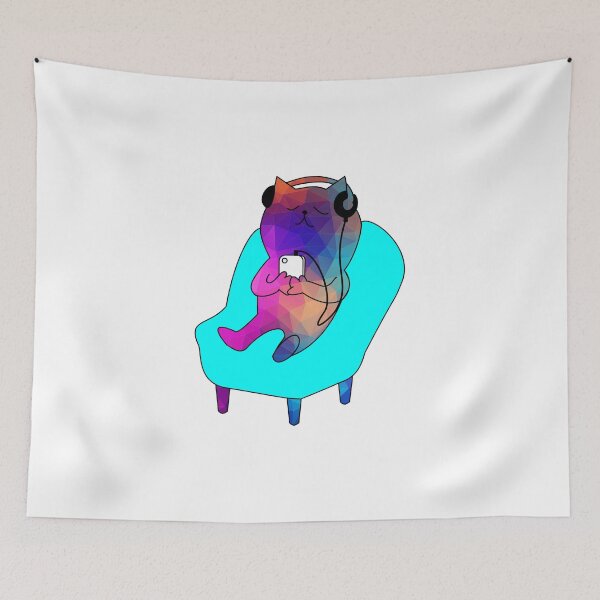 Item preview, Cute, Cool, and Trippy Multicolored Cat listening to music! designed and sold by damanarora.