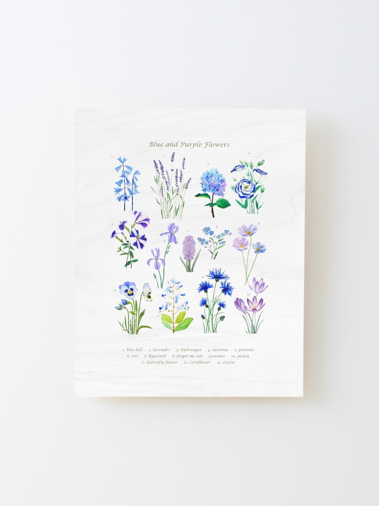 Alternate view of blue and purple flower collection watercolor Mounted Print