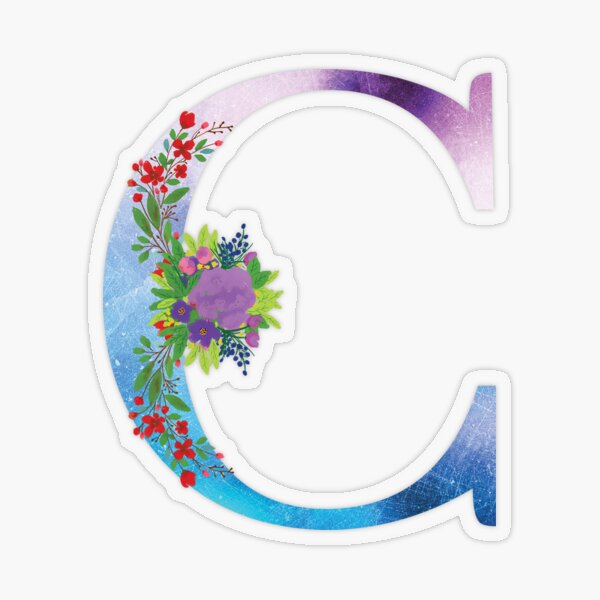 Floral Monogram Letter C Transparent Sticker