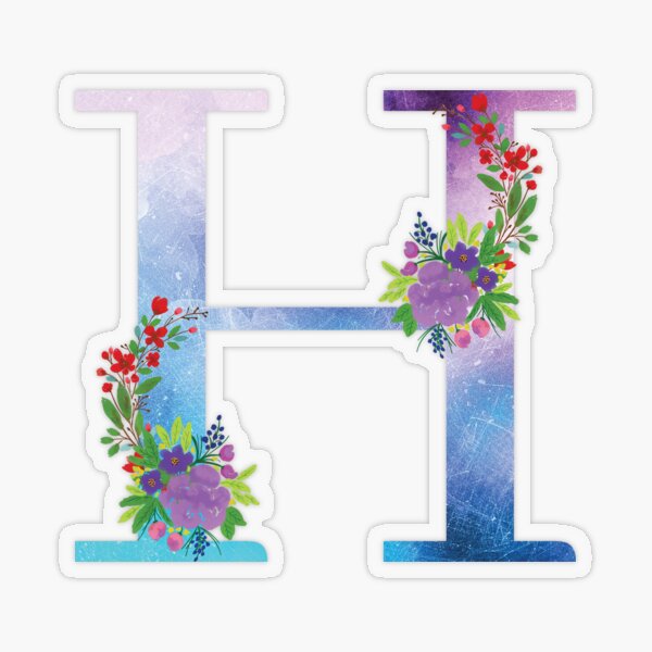 Watercolor Floral Monogram Letter H Transparent Sticker