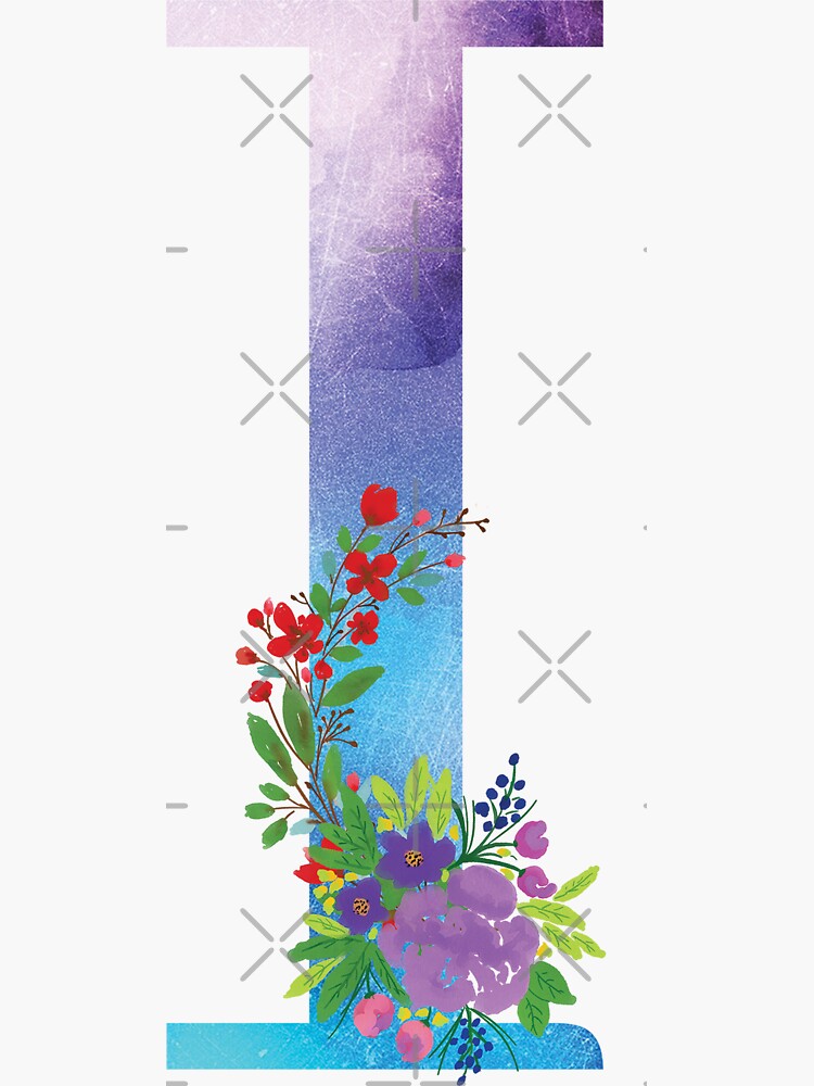 Watercolor Floral Monogram Letter I by tribbledesign