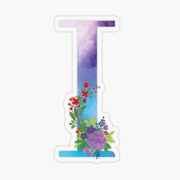 Watercolor Floral Monogram Letter I Transparent Sticker