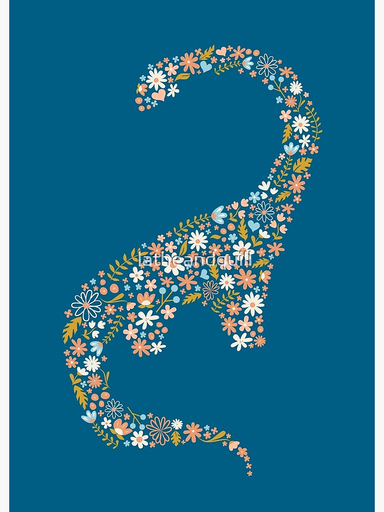 Disover Floral Brontosaurus in Blue + Coral Premium Matte Vertical Poster