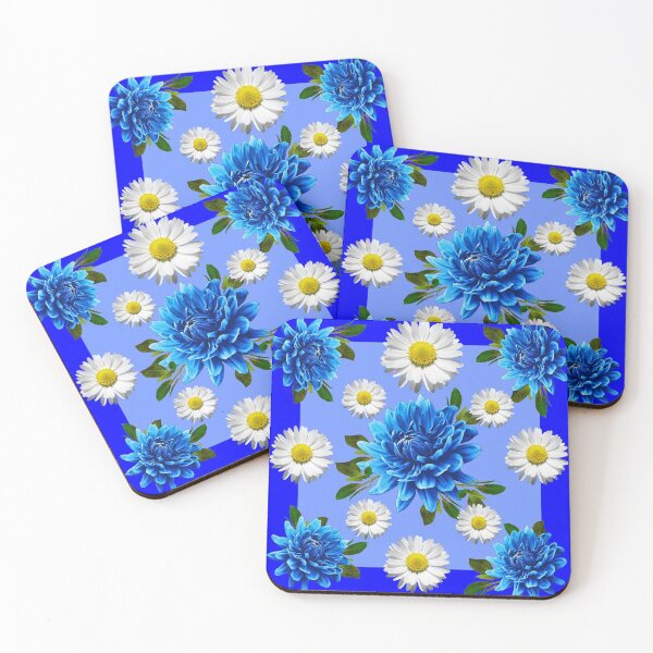 Item preview, BLUE DAHLIAS & WHITE DAISY FLOWERS BLUE DESIGN , designed and sold by sharlesart.