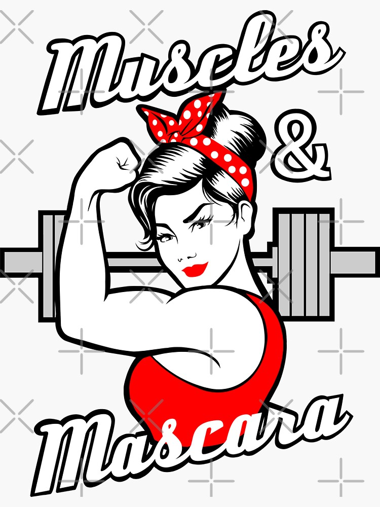 "Muscles & Mascara / Fitness Barbell Girl" Sticker for Sale by