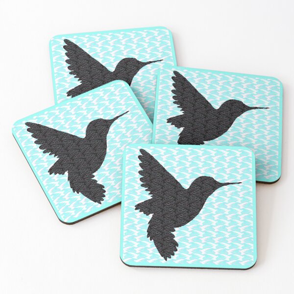Item preview, Flocking Hummingbird Hearts - Black Pink n Blue Silhouette  designed and sold by weavernap.