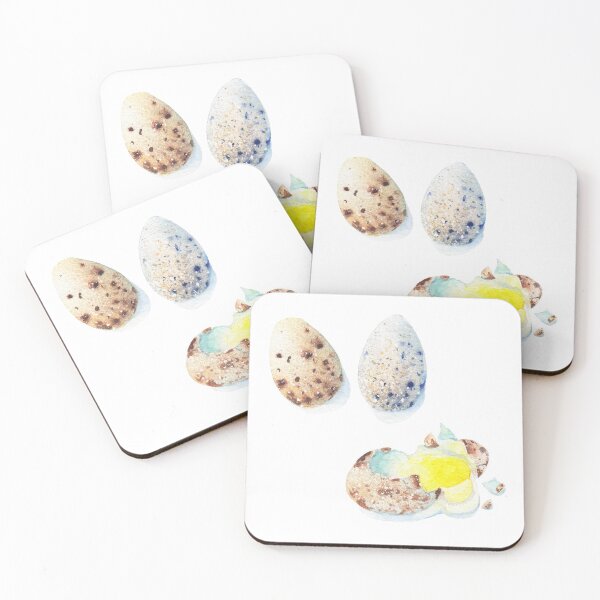 Item preview, Quail eggs watercolor.  One cracked with egg yolk visible designed and sold by Zoya Makarova.