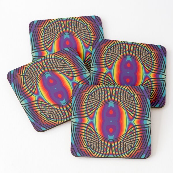 #Abstract, #illustration, #pattern, #art, design, shape, psychedelic, creativity, bright, geometric shape, circle, multi colored Coasters (Set of 4)