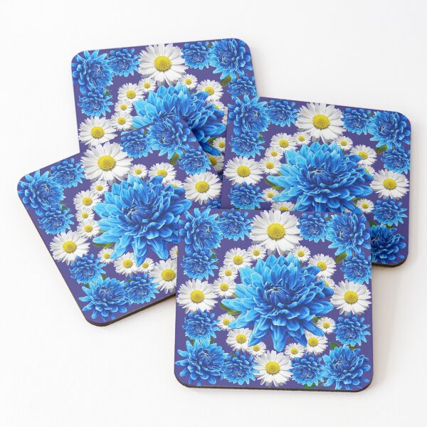 Item preview,   DAHLIAS & WHITE DAISY FLOWERS BLUE DESIGN , designed and sold by sharlesart.