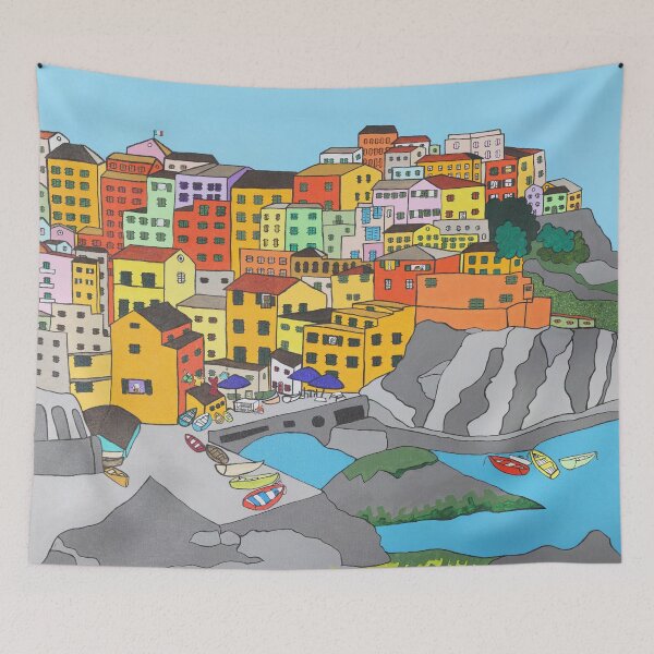 Item preview, Cinque Terre Italy Town Italian Landscape Art designed and sold by emmafifield.