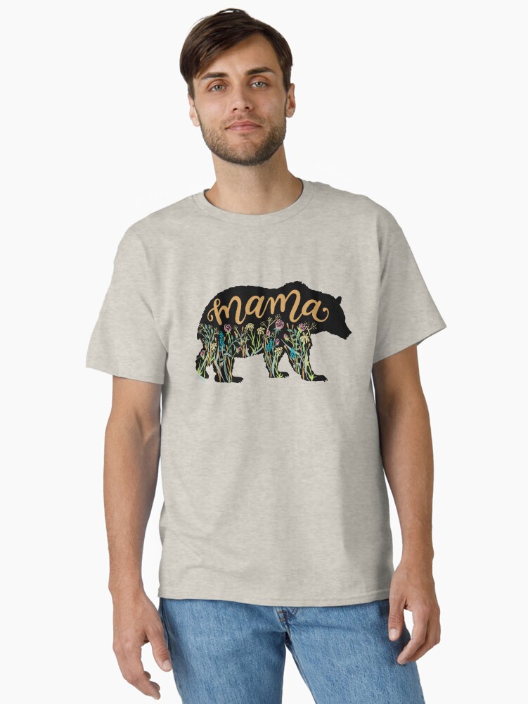 Thumbnail 1 of 7, Classic T-Shirt, Mama Bear with Wildflowers Hand Lettered Illustration designed and sold by DoubleBrush.