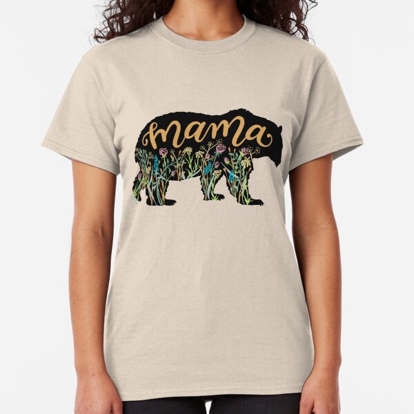 Mama Bear with Wildflowers Hand Lettered Illustration Classic T-Shirt