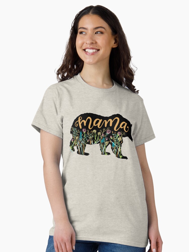 Thumbnail 2 of 7, Classic T-Shirt, Mama Bear with Wildflowers Hand Lettered Illustration designed and sold by DoubleBrush.