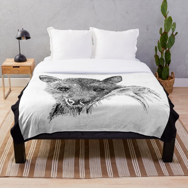 Black Flying Fox Bat In Black And White. Throw Blanket