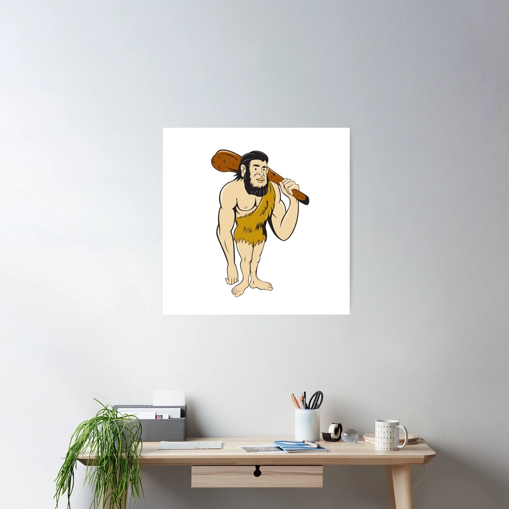 Caveman Neanderthal Man Holding Club Cartoon